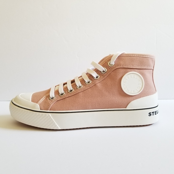 Stella McCartney Cotton Lace Up Sneakers Size 39 White Tan - Picture 3 of 11